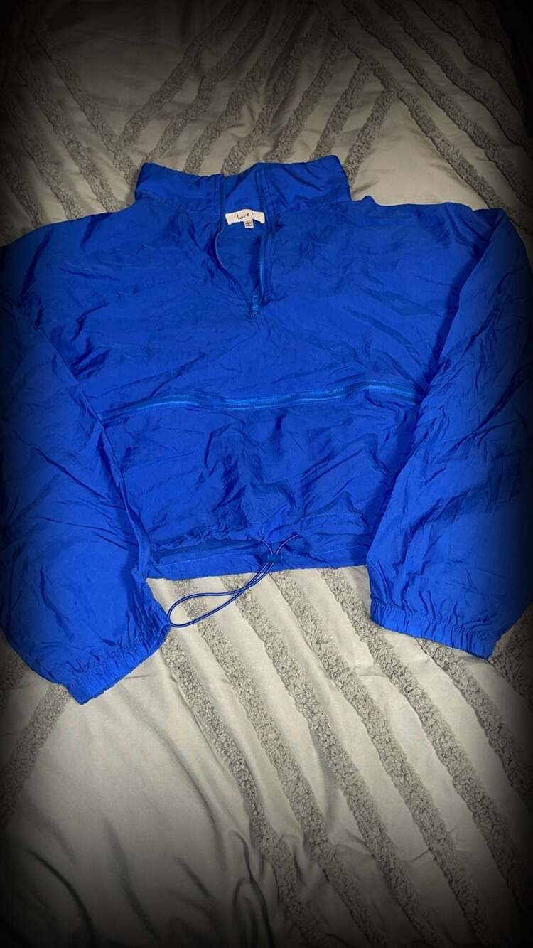 Love J Royal Blue Quarter-Zip Cropped Windbreaker Jacket, Women's Large
